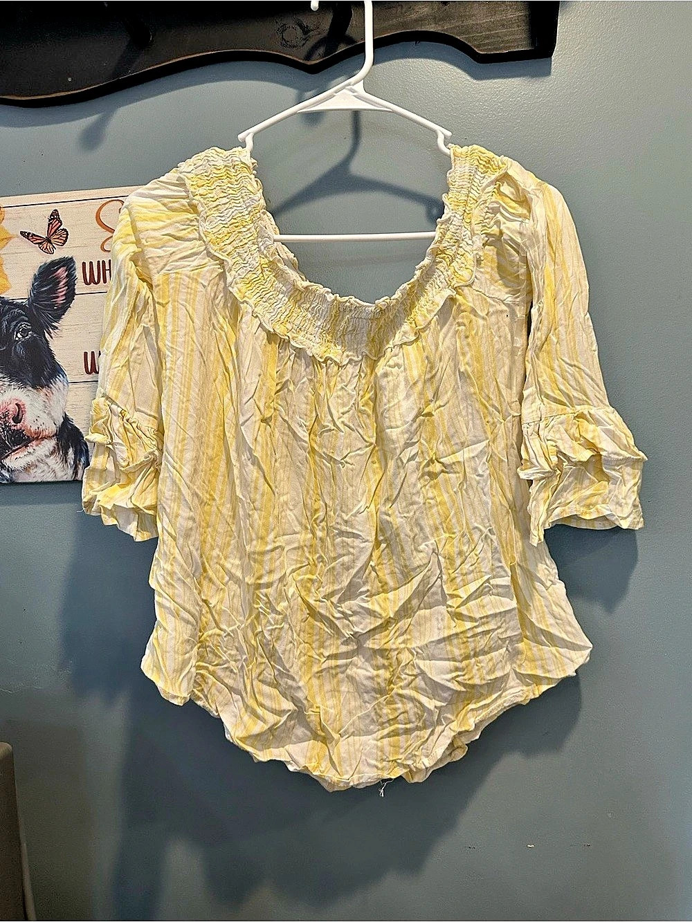 Rue21 Striped Blouse in Yellow & White Size Medium